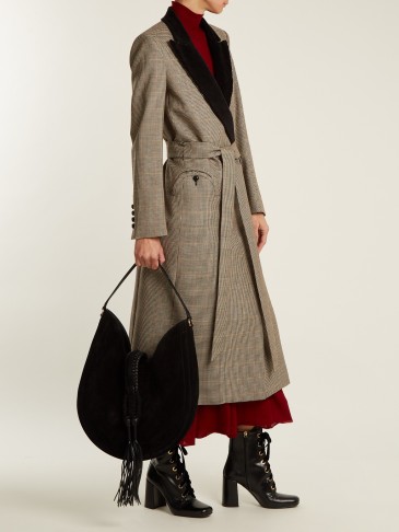 BLAZÉ MILANO If And When Pow velvet-lapel tie-waist coat ~ stylish check print coats