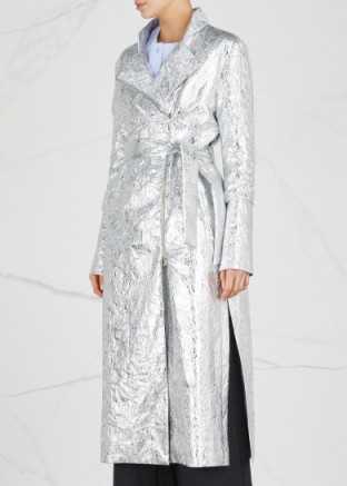 OSMAN Joplin silver cotton blend trench coat ~ luxe metallic coats