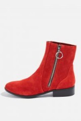 Topshop Kick Ankle Boots | red soft leather side zip boot