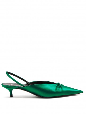 BALENCIAGA Green Satin Knife pumps ~ chic kitten heels