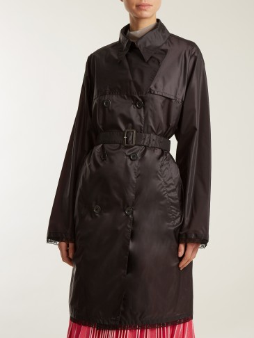 PRADA Lace-trim velo-nylon trenchcoat ~ stylish black trench coats