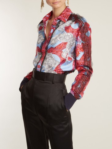 VERSACE Lace-trimmed baroque-print silk shirt ~ chic printed shirts