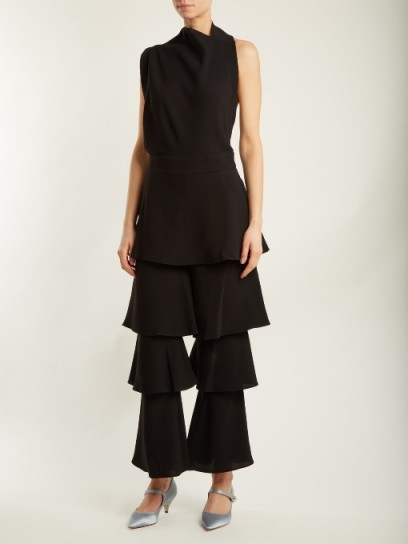 OSMAN Larissa tiered crepe jumpsuit ~ chic black tier leg jumpsuits