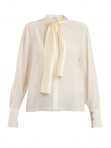 LOEWE Lavallière-neck ivory silk crepe de Chine blouse ~ chic blouses