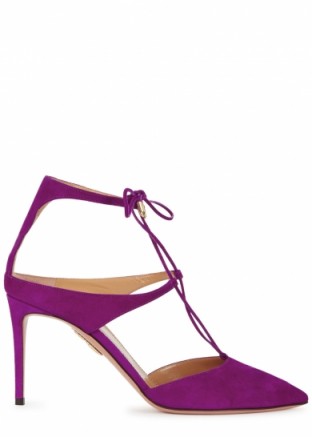 AQUAZZURA Manhattan plum suede pumps ~ purple tie heels