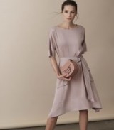 REISS MARS BELTED DRESS ASH PINK / asymmetric hemline dresses / uneven hem