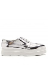 PRADA Metallic lace-up flatform brogues ~ silver flatforms