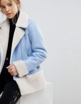 Miss Selfridge Faux Shearling Aviator Jacket | pale blue coats