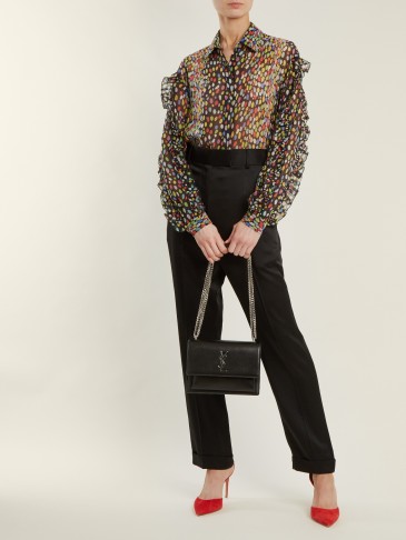 MARCO DE VINCENZO Multicoloured leopard-print silk-georgette blouse ~ ruffle sleeved blouses