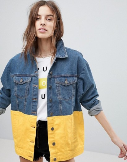 Noisy May Colour Block Denim Jacket | blue and yellow jackets