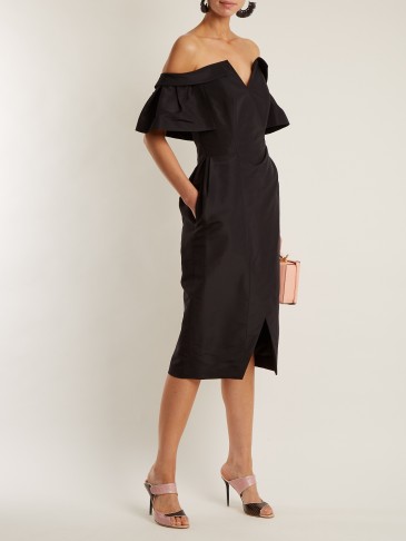 CAROLINA HERRERA Off-shoulder black silk-faille dress ~ chic bardot