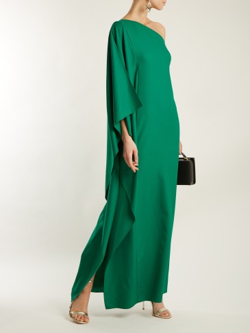 OSMAN Oleander one-shoulder emerald-green crepe gown ~ elegant evening dresses