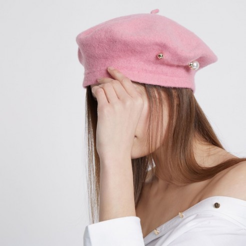 River Island Pink faux pearl bar felt beret ~ embellished berets ~ stylish hats