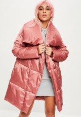 Missguided pink waterfall puffer jacket | shiny padded coats