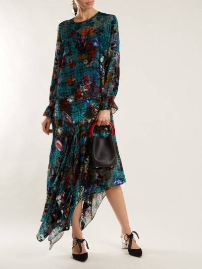 PREEN BY THORNTON BREGAZZI Poppy floral-print velvet-devoré dress ~ teal-blue burnout dresses