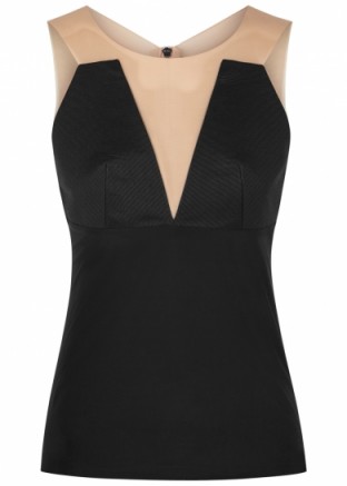 RICK OWENS Prong panelled cotton blend top ~ black fitted tops