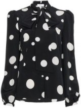 RACIL black Lady tie neck silk blouse ~ spot print pussy bow blouses