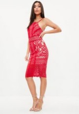 Missguided red strappy square neck midi dress | sheer hem party dresses