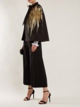 OSMAN Reed tie-neck embroidered sateen cape ~ black capes with metallic-gold embroidery