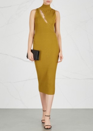 CUSHNIE ET OCHS Ring-embellished stretch-knit dress ~ racer back high neck dresses ~ chic knitwear