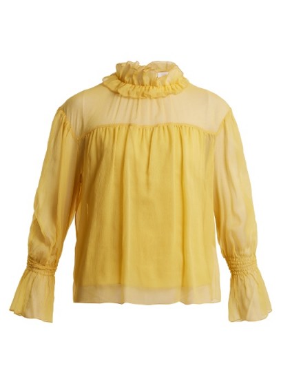 SEE BY CHLOÉ Ruffled-neck yellow silk blouse ~ chic boho blouses