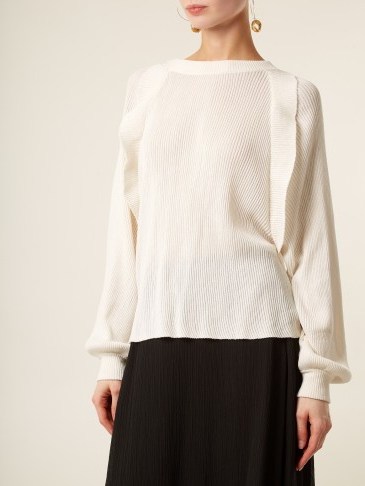 CHLOÉ Ruffle-trimmed ribbed silk-blend sweater ~ cream ruffled sweaters ...