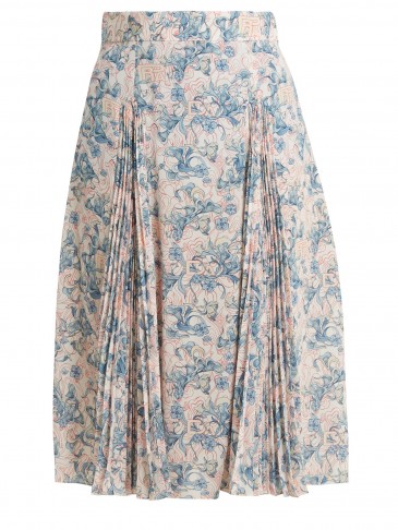 PRADA Sable floral-print crepe skirt ~ front pleated skirts