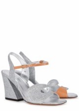 DRIES VAN NOTEN Silver glittered leather sandals ~ chunky angle heeled sparkly shoes