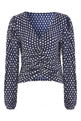 Topshop Spot Swirl Plisse Top | navy-blue spotty tops