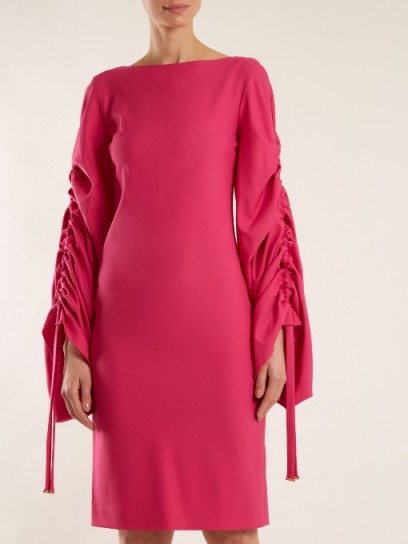 OSMAN Talitha gathered-sleeve crepe dress ~ fuchsia-pink ruched sleeved dresses