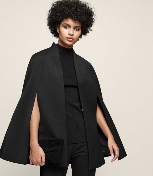 TALLIS OPEN-FRONT CAPE BLACK ~ stylish capes ~ elegant outerwear