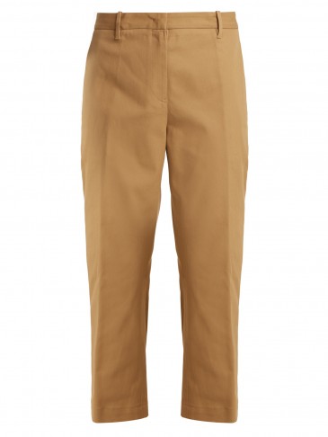 JIL SANDER Tommy cropped cotton-blend trousers ~ tan-brown crop leg pants