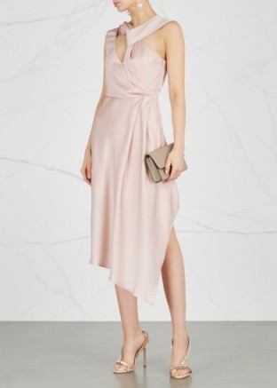 KEEPSAKE Transcend pink cut-out satin dress ~ fluid asymmetric party dresses