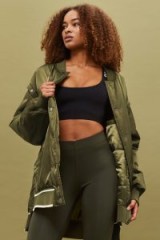 Ivy Park Khaki Varsity Bomber Jacket – green longline satin style jackets