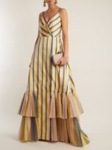 CAROLINA HERRERA V-neck multicoloured striped satin-crepe gown ~ strappy event gowns