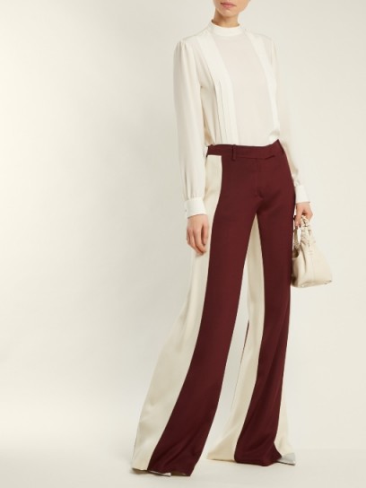 VALENTINO Wide-leg low-waist stripe tailored burgundy trousers ~ dark-red and nude-pink side striped pants