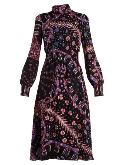 VALENTINO X Zandra Rhodes leopard-print dress ~ black high neck printed dresses