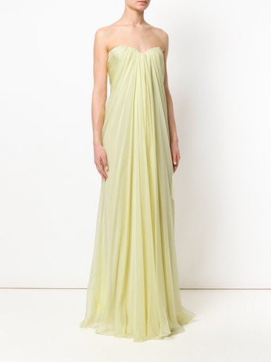 ALEXANDER MCQUEEN yellow draped bustier evening dress ~ strapless silk event gowns