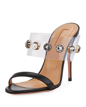 Aquazzura Galaxy Studded Illusion Mule Sandal ~ clear illusion jewel strap mules