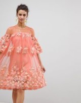 ASOS EDITION 3D Floral Trapeze Smock Midi Dress – coral applique party dresses