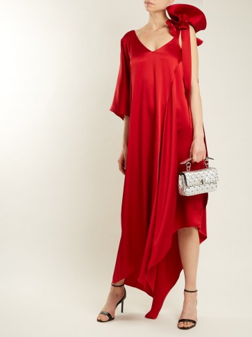 VALENTINO Asymmetric ruffled-shoulder gown ~ red satin statement gowns