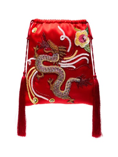 ATTICO red sequin embellished dragon bracelet bag ~ luxe pouch bags ~ oriental designs