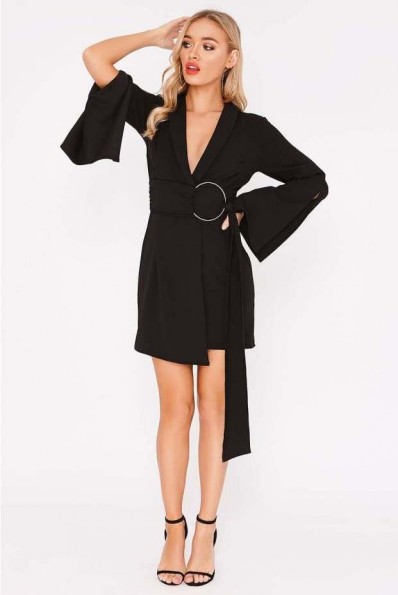 BINKY BLACK PLUNGE WRAP BLAZER DRESS ~ lbd