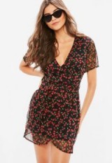 MISSGUIDED black cherry print waist tie tea dress – printed spring dresses