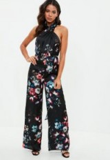 Missguided black satin multiway printed wide leg jumpsuit