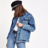 River Island Blue embellished oversized denim jacket – jewelled jackets