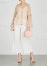 JONATHAN SIMKHAI Blush ring-embellished lace top / sheer pink floral tops