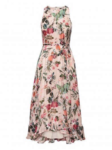 BANANA REPUBLIC Botanical Print Fit-and-Flare Maxi Dress ~ floaty asymmetric hemline dresses