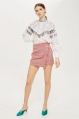 Topshop Boucle Asymmetric Wrap Mini Skirt | red textured skirts