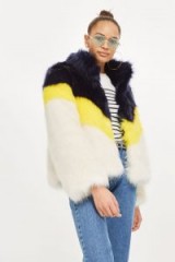 TOPSHOP Chevron Faux Fur Coat / fluffy retro jackets